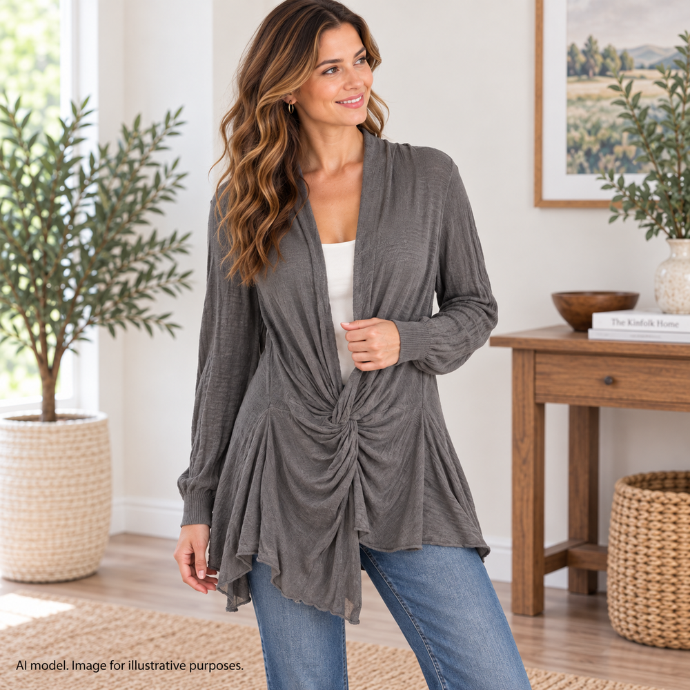 Guinevere Anthropologie Cardigan Sweater Womens Medium Gray Draped Twist Front